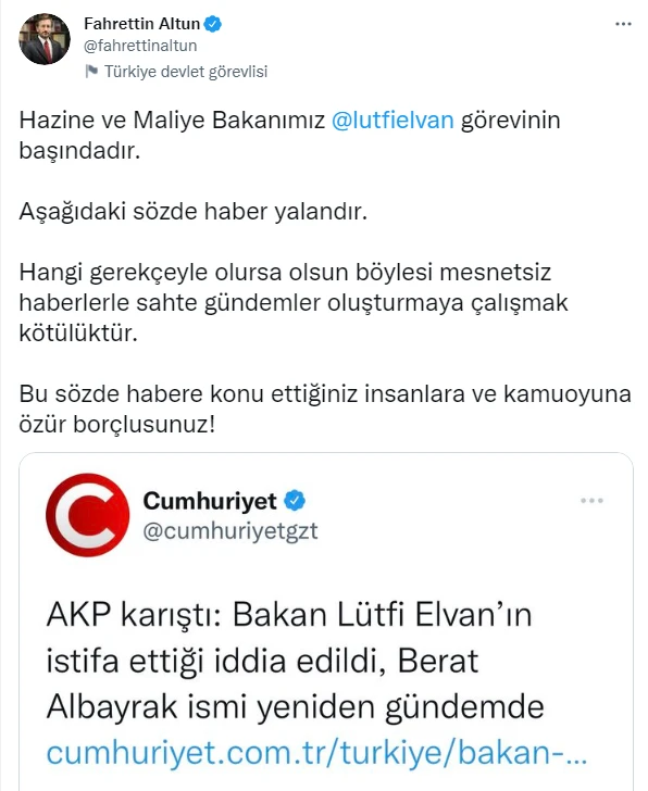 Son dakika! Fahrettin Altun'dan Lütfi Elvan açıklaması